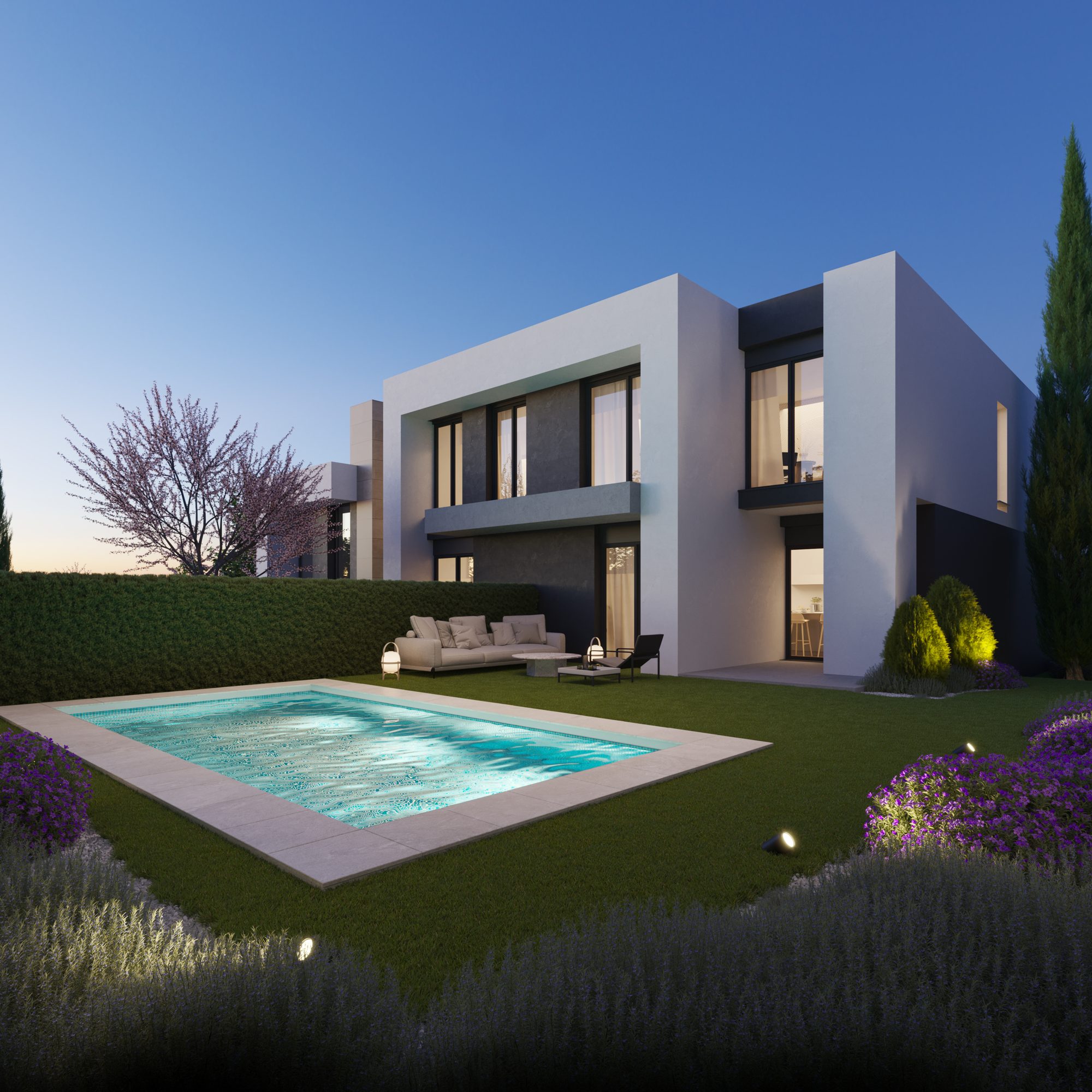 Villa de Vistahermosa con piscina privada al atardecer